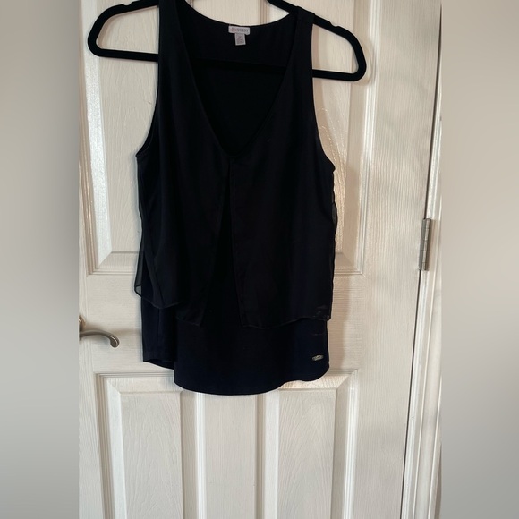 GUESS- Adorable Black Sleeveless Tank Top with sheer Overlay to dress it up! - Picture 6 of 10